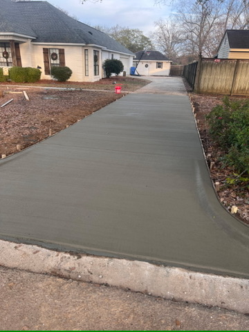Freshly poured concrete driveway