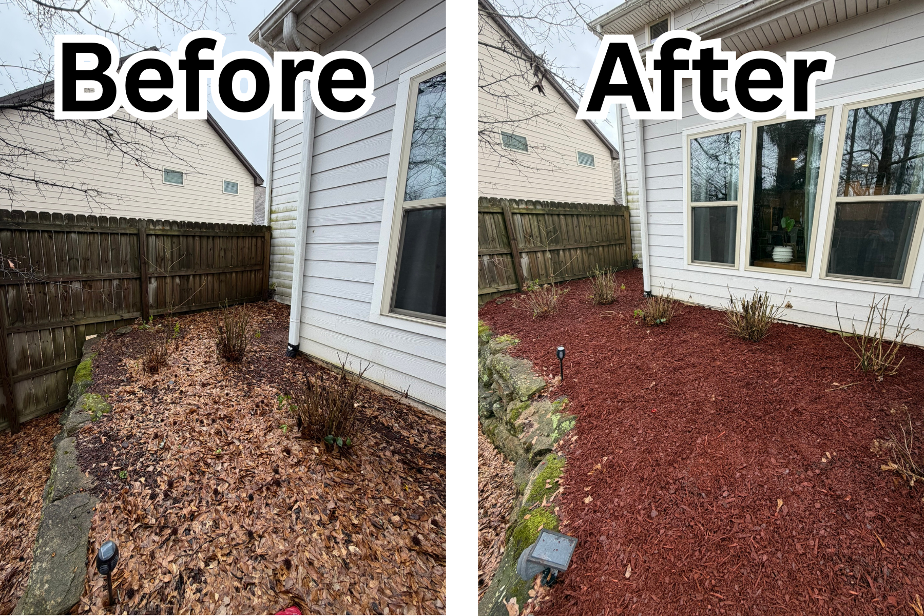 Fresh mulch beds around the house
